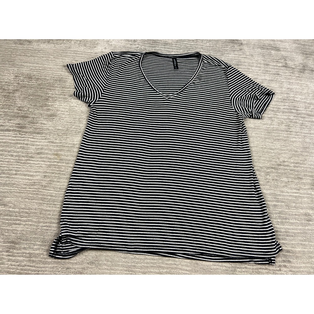 Ambrielle Sleep Top Women XXL Black White Striped V-Neck Short Sleeve Loungewear